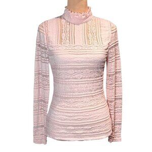VTG Y2K BEBE  Lace Top Sz.M Petal Pink Stretch Coquette Romantic Victorian Boho